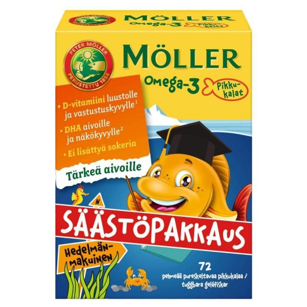 Рыбий жир для детей Moller в форме рыбок, вкус апельсин 72 шт.
