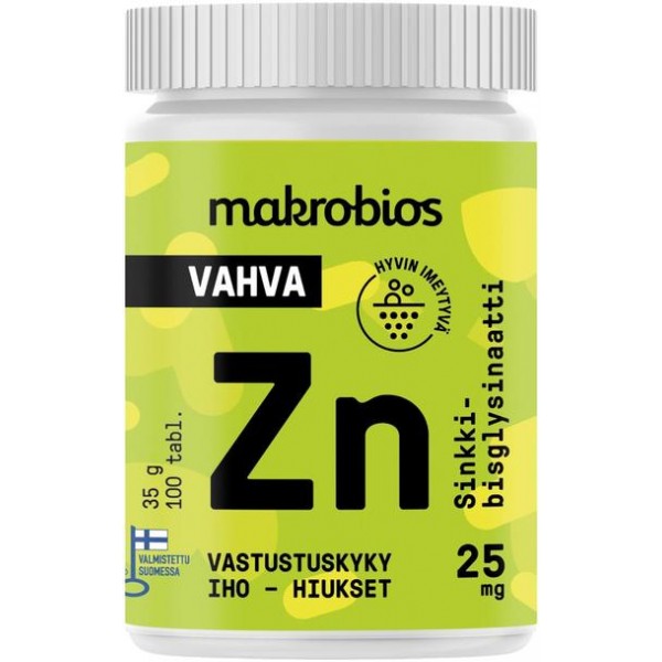 Цинк усиленный Makrobios Vahva Sinkki 25 мг 100 шт